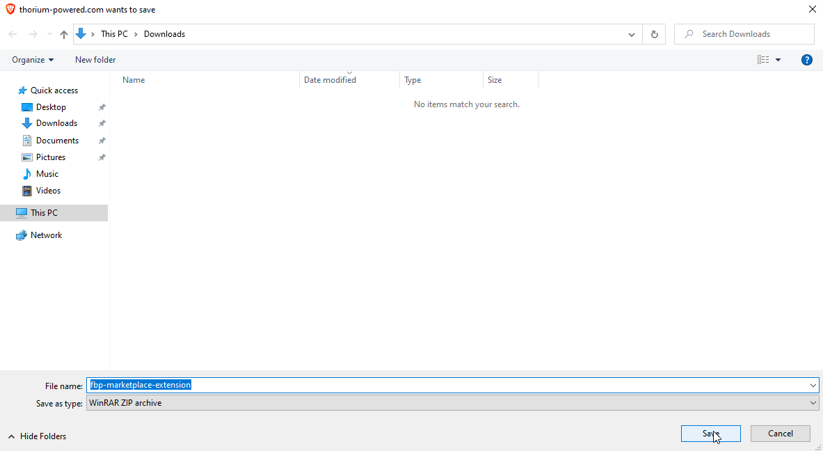 Save dialog for the zip file