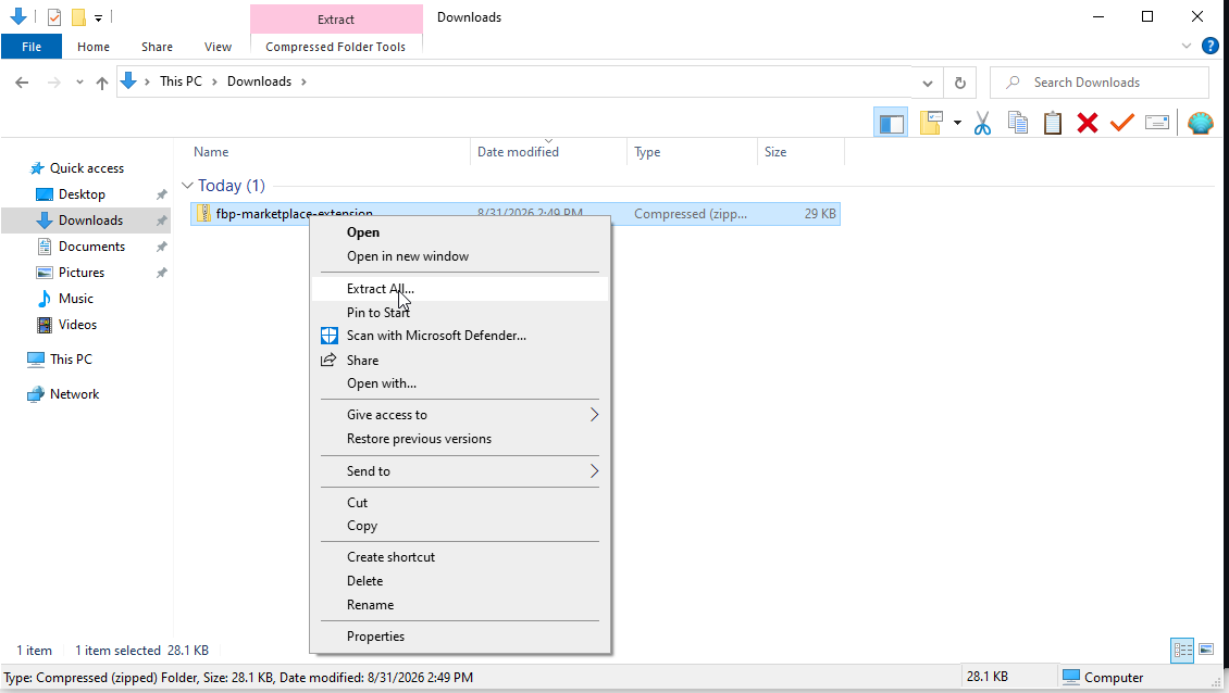 Right-click context menu with Extract All option