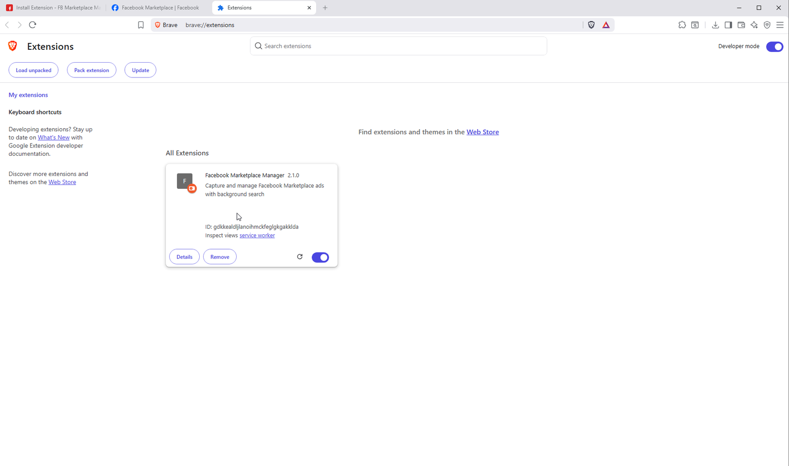 Extension successfully loaded in browser